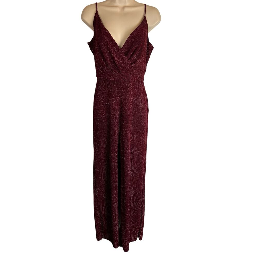 Mi Ami Glitter Catsuit Jumpsuit Disco Queen Retro M Medium Wine Metallic
